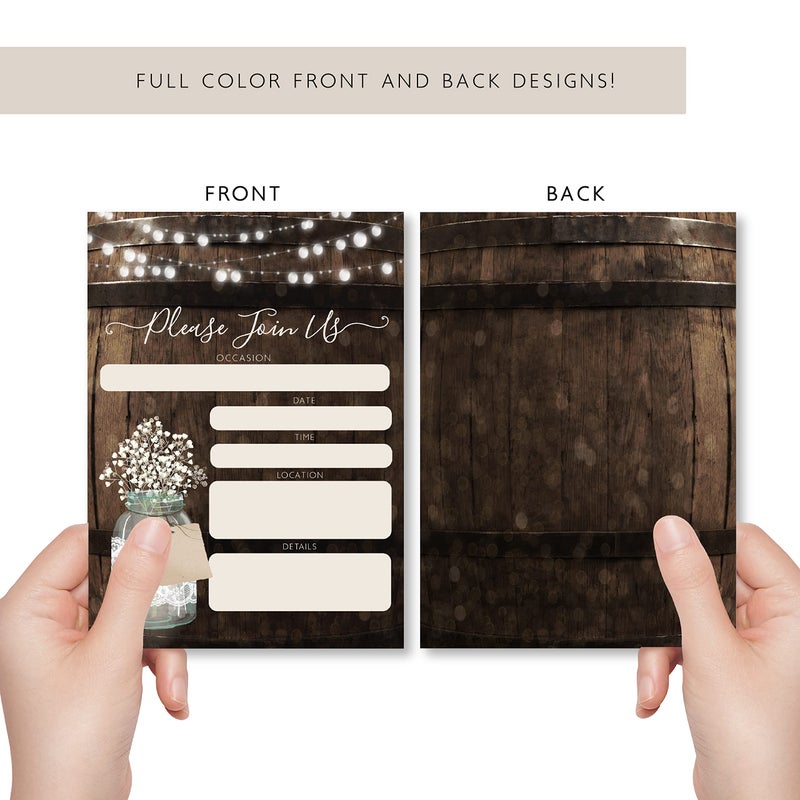 Your Main Event Prints 20 Rustic Country Wood Barrel Invitations â€“ Fill-In Style 5x7 Invites for Wedding, Bridal Shower, Baby Shower, Birthday, Engagement, Anniversary, or Party - Image 3